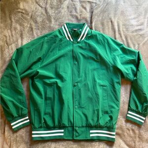 JACKSON Green Varsity Bomber Jacket with Striped Trim